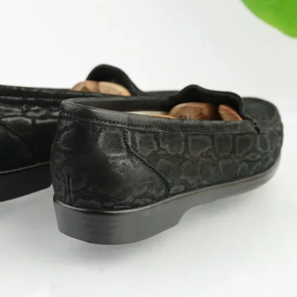 SAS Womens Simplify Loafers Size 8.5 M Black Leather Python Diabetic Flat Shoes - Picture 3 of 12